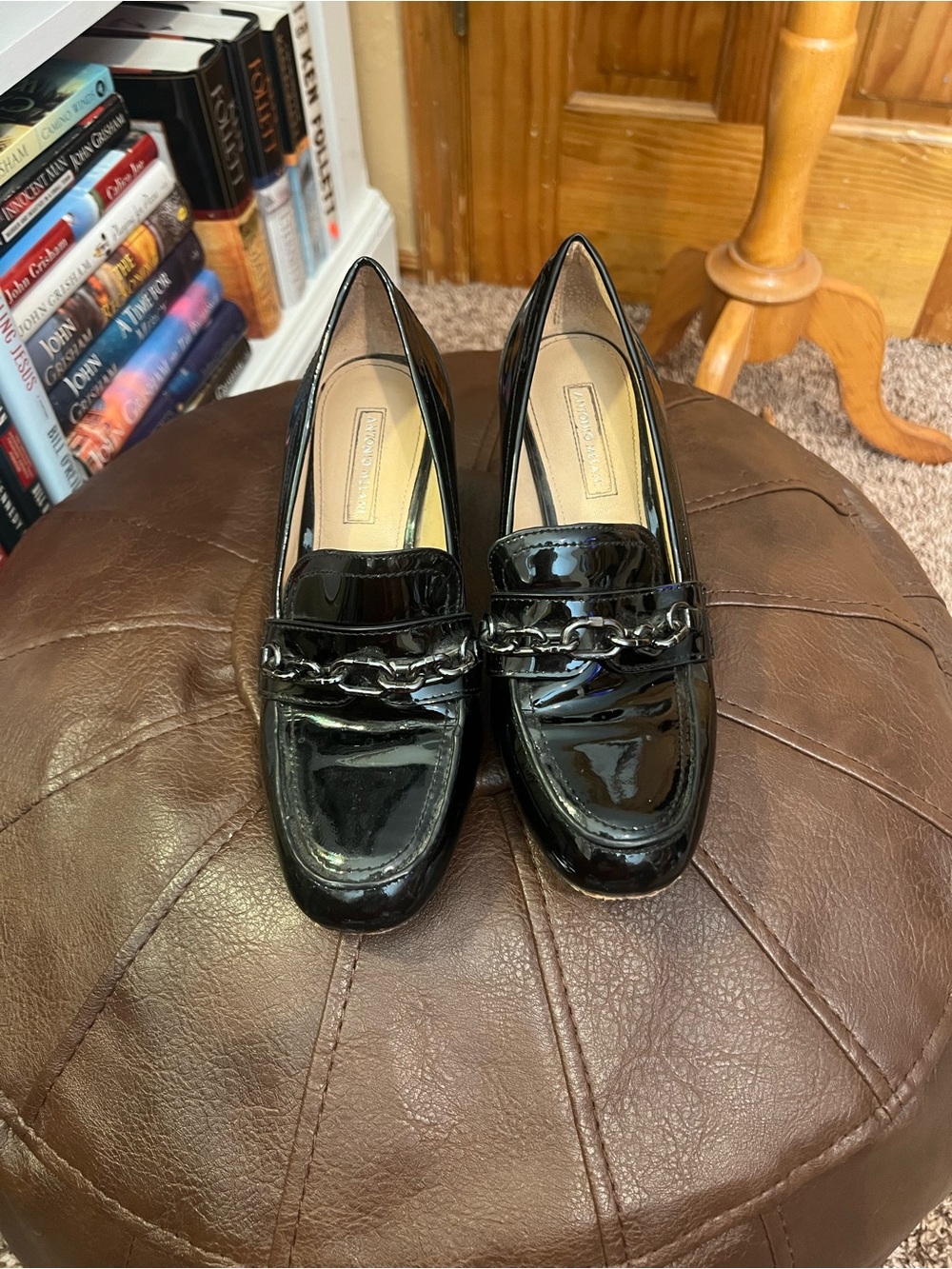 Antonio Melani Patent Black Chain-Accent Women's Loafers 8